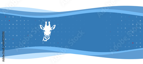 Blue wavy banner with a white giraffe head symbol on the left. On the background there are small white shapes, some are highlighted in red. There is an empty space for text on the right side