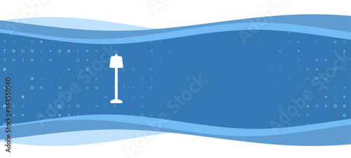 Blue wavy banner with a white floor lamp symbol on the left. On the background there are small white shapes, some are highlighted in red. There is an empty space for text on the right side