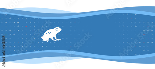 Blue wavy banner with a white frog symbol on the left. On the background there are small white shapes  some are highlighted in red. There is an empty space for text on the right side