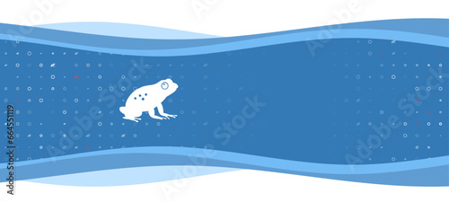 Blue wavy banner with a white frog symbol on the left. On the background there are small white shapes, some are highlighted in red. There is an empty space for text on the right side