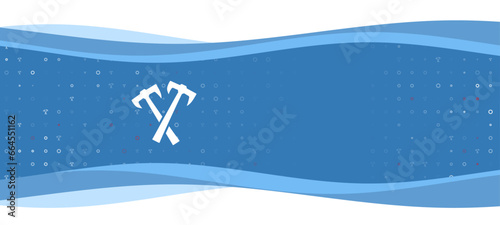 Blue wavy banner with a white crossed axes symbol on the left. On the background there are small white shapes, some are highlighted in red. There is an empty space for text on the right side