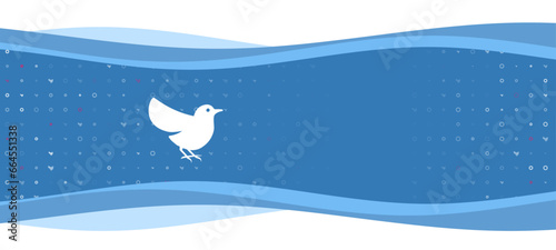 Blue wavy banner with a white bird symbol on the left. On the background there are small white shapes, some are highlighted in red. There is an empty space for text on the right side