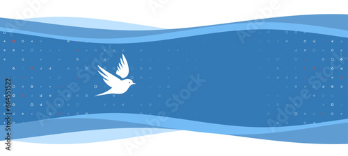 Blue wavy banner with a white bird symbol on the left. On the background there are small white shapes, some are highlighted in red. There is an empty space for text on the right side