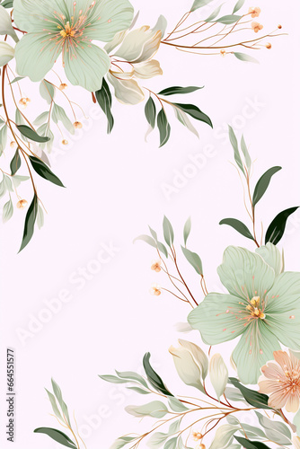 Floral elegant invitation card with watercolor flowers  for wedding or other events. AI generated
