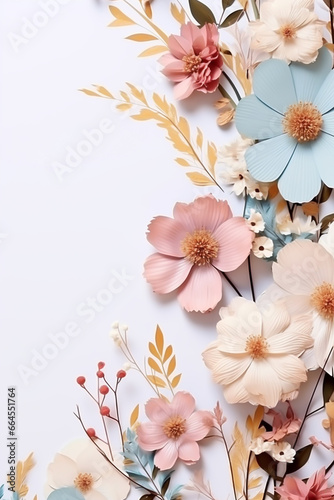 Floral elegant invitation card with watercolor flowers  for wedding or other events. AI generated