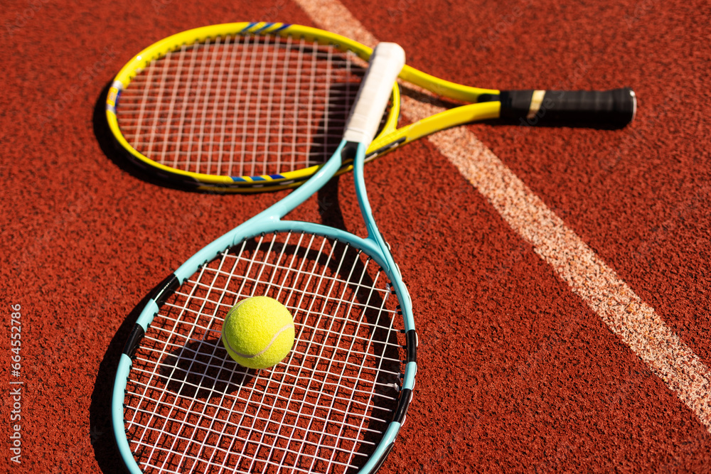 Tennis ball and tennis racket.