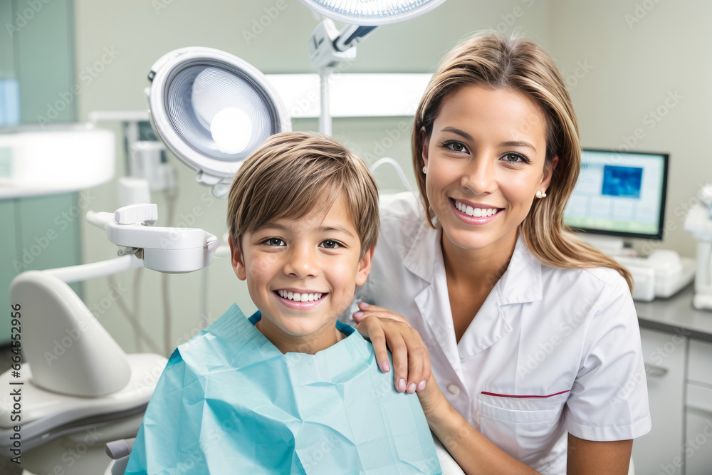 Dentist Series - Perfect Bright and Healthy Teeth, Teenage Boy with Female Dentists in Consulting room, created with Generative AI technology Dentist Series - Perfect Bright and Healthy Teeth, Teenage Boy with Female Dentists in Consulting room, created with Generative AI technology