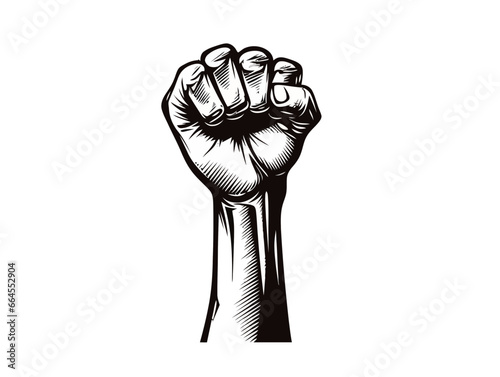 Doodle Salute with fist, cartoon sticker, sketch, vector, Illustration, minimalistic