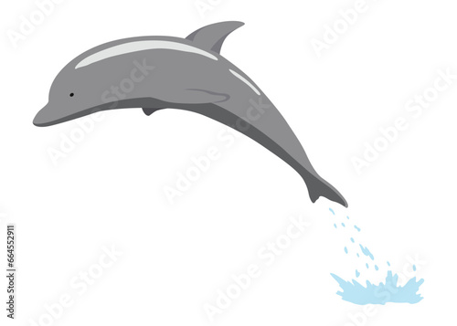 Dolphin jumping out of water animation element. Illustration of dolphin performing an acrobatic jump in the ocean. Great for marine life or summer vacation designs