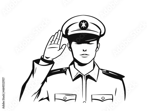 Doodle Salute with hand to heart, cartoon sticker, sketch, vector, Illustration, minimalistic