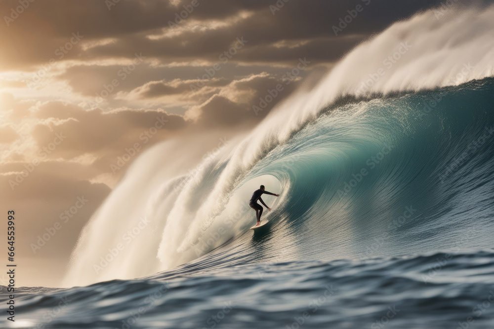 Surfing Photo Series - Male Surfer Tube Ride in Barrel of Wave, created with Generative AI technology Surfing Photo Series - Male Surfer Tube Ride in Barrel of Wave, created with Generative AI technology