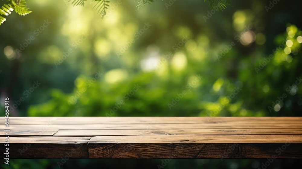 Empty wood table with blur green nature In the forest background. Empty wood table with blur green nature In the forest background.