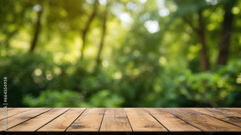 Empty wood table with blur green nature In the forest background. Empty wood table with blur green nature In the forest background.