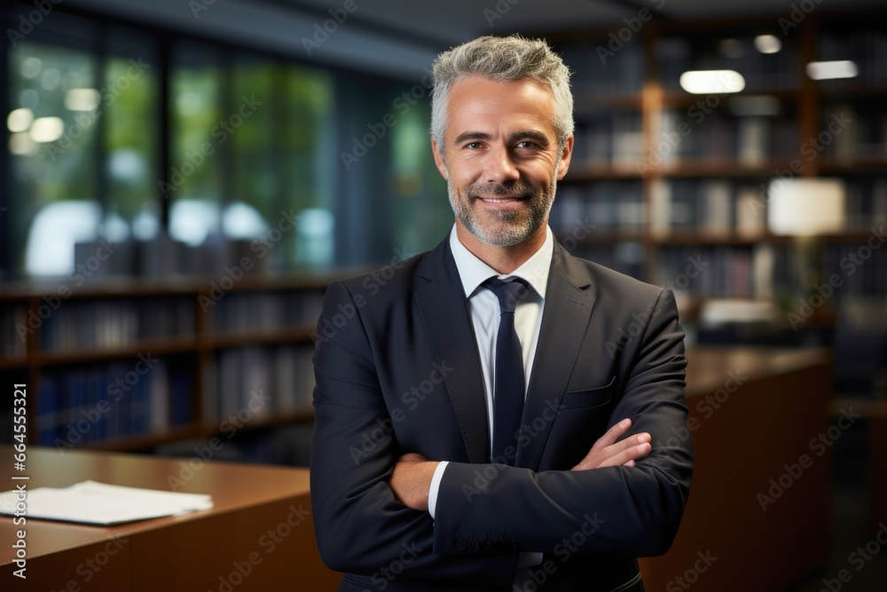 Professional man lawyer standing with arms crossed in the office. Professional man lawyer standing with arms crossed in the office.