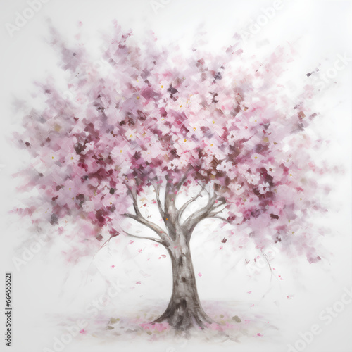 pink cherry blossom tree on white background
