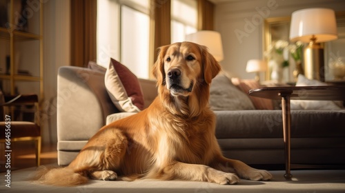 Loyal Companion - Portrait of a Calm Dog in the Living Room. The Serenity of Man's Best Friend in the Home Environment.