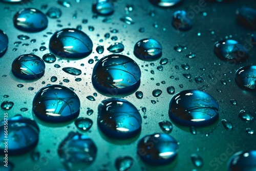 Close-up of shimmering waterdrops in blue and turquoise: dazzling abstract pattern for festive decoration. Generative AI