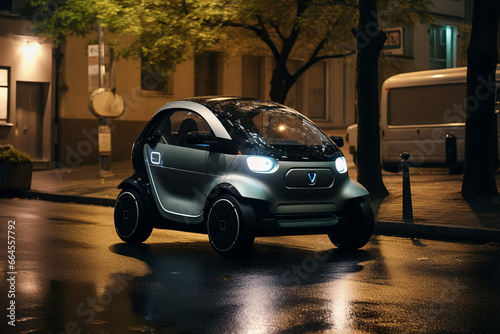 A futuristic self driving car at night photo