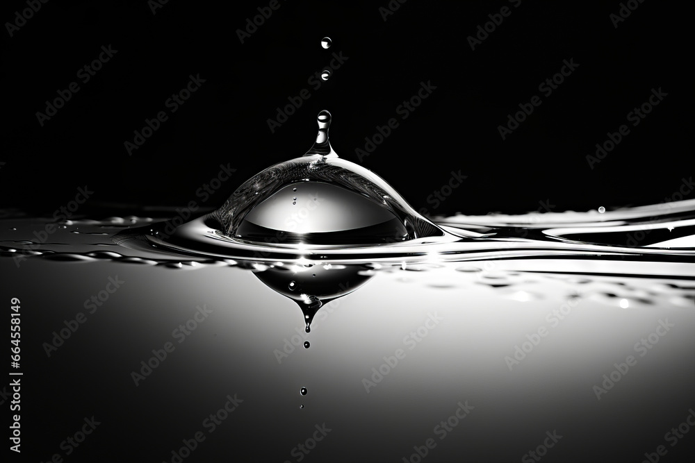 Drop of water is shown in black and white with black background. Stock ...