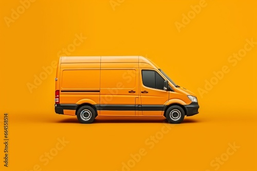 Delivery Van. Modern yellow delivery van isolated on orange background with shadow in 3d rendering