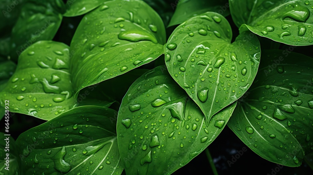 Fototapeta premium a close up of a green plant with water drops on it. generative ai