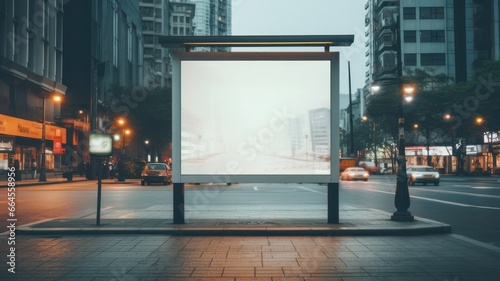 Modern Electronic Advertising Kiosks and Scoreboard on City Street  Mock-Up of Vertical Street Poster Billboard in Blank Copy Space