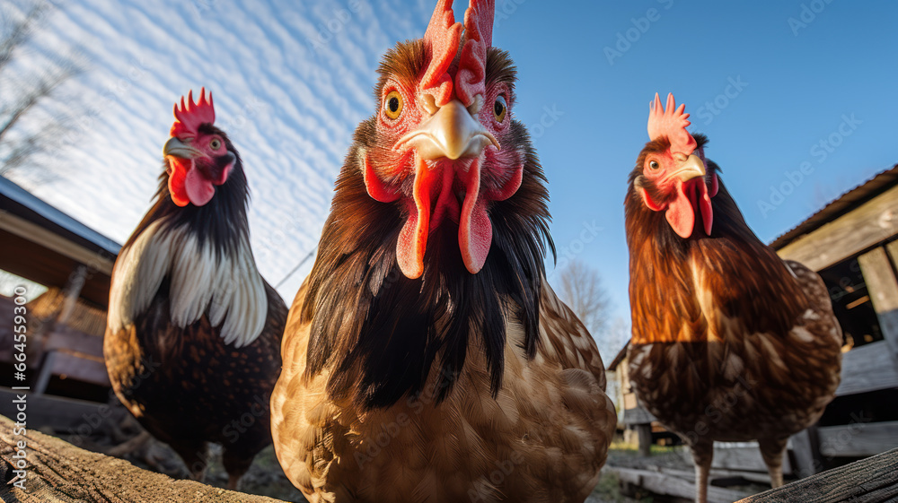 Fototapeta premium Close-Up Chickens on Barn Rafters