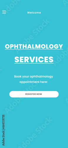 Oculist, ophthalmologist and optometric eye healthcare services Blue App Ui kit Template