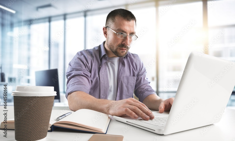 Serious young business man analyst works, AI generated image Serious young business man analyst works, AI generated image