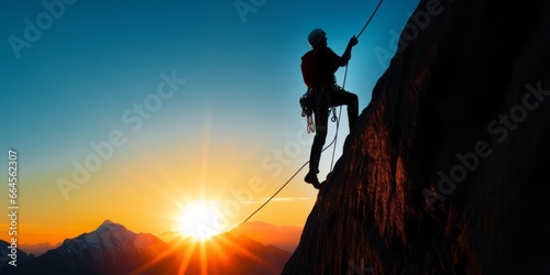 The Silhouette of a Climber Scaling a Majestic Mountain Peak