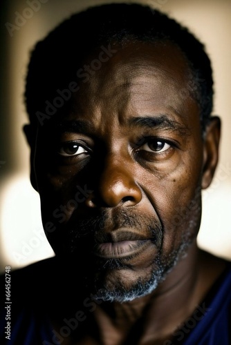 Close-up dark portrait of an experienced middle-aged African-American man