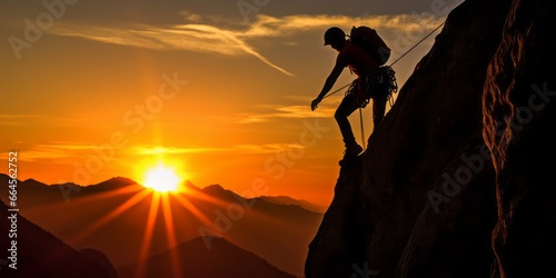 The Silhouette of a Climber Scaling a Majestic Mountain Peak
