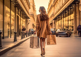 Young woman with bags after some shopping for some designer brand clothing and accesories.AI Generative