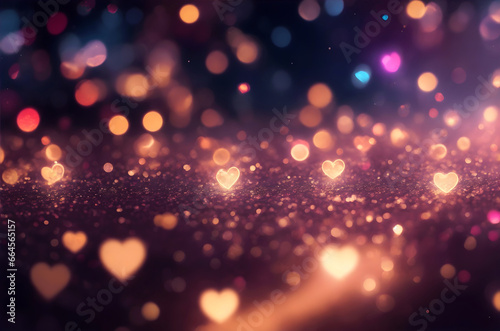 Colorful, shiny, glittering flying hearts, valentine's day, wedding, romantic background, greeting card, love postcard.