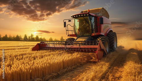 Gathering Wheat Stalks at Luxembourg Countryside A Tractor in the Summer Sunset Harvest