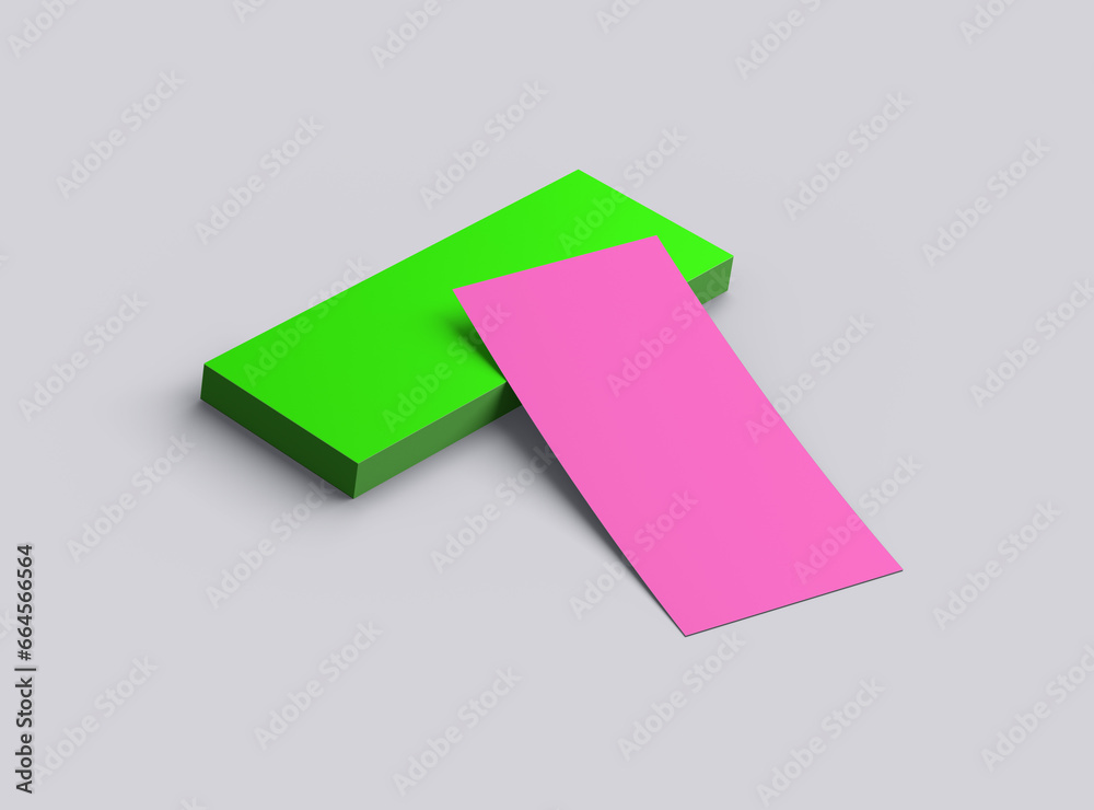 Blank 4'x9' Rack Card Sized Flyers template with an easily changeable one-color sheet to present your design. 3d render Blank 4'x9' Rack Card Sized Flyers template with an easily changeable one-color sheet to present your design. 3d render