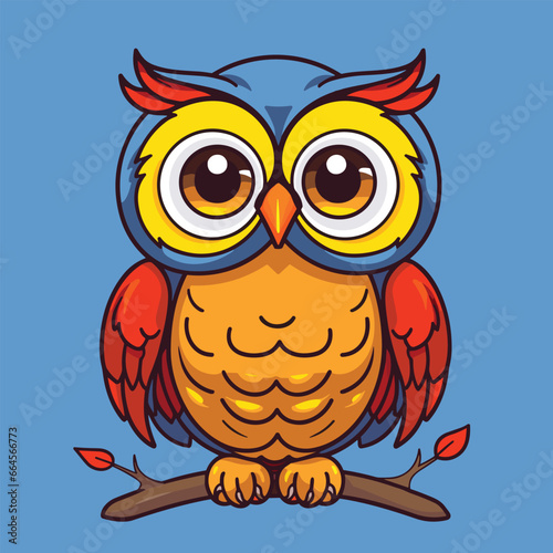 Cute owl animal cartoon character icon, owl logo, sticker design, cute cartoon owl mascot. Vector