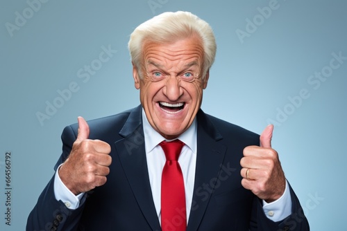Businessman holding thumb up portrait