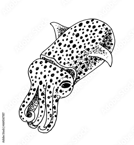 Bobtail squid hand drawn vector art
