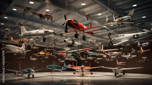 A collection of model airplanes, suspended from the ceiling © Textures & Patterns
