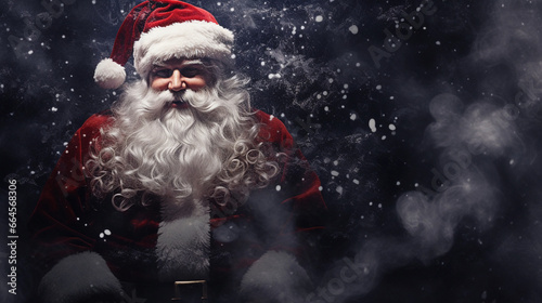 Portrait of cool Santa Claus on dark background. Generative AI. © F@natka