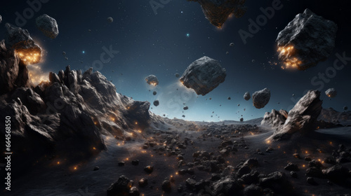 A colorful asteroid field filled with rocks and boulders of all sizes photo