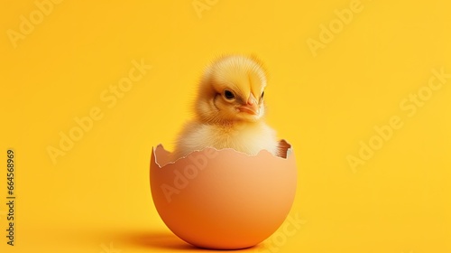 New Beginnings: Cute Yellow Chick Emerging from Cracked Easter Egg