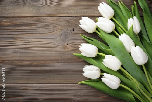 Elegant White Tulips on Rustic Wooden Table