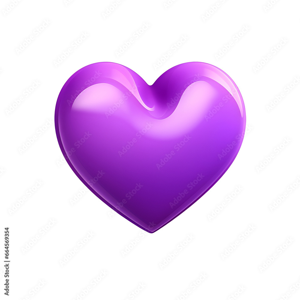 Happy Valentine's Day, 3D purple heart shape icon in Y2K style. Design for greeting cards, posters, banners, flyers, invitations to parties, and social media templates. Generative AI.