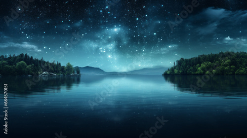 Wallpaper Mural A crystal clear lake reflects the star-filled night sky above, the moonlight creating a beautiful ripple of light across its surface Torontodigital.ca