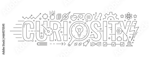 technical drawing curiosity. curiosity word and symbols