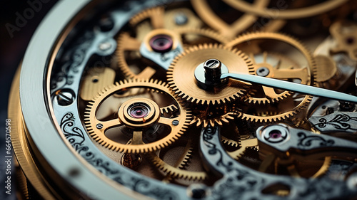 close up of a mechanical mechanism with clock