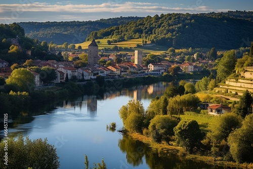 Scenic view of Saint Beat Lez and Garonne River in southern France. Generative AI