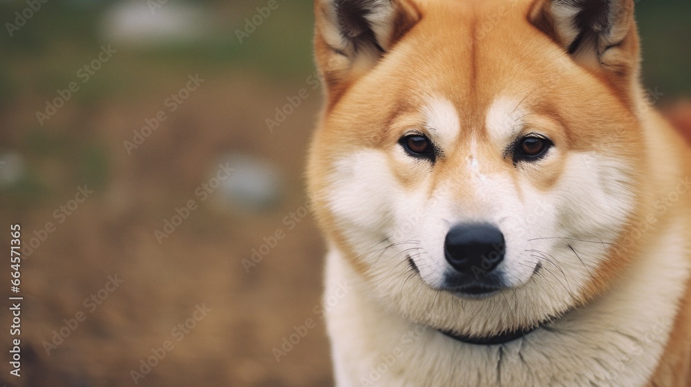 Close-up Portrait of an Akita Inu's Expressive Face